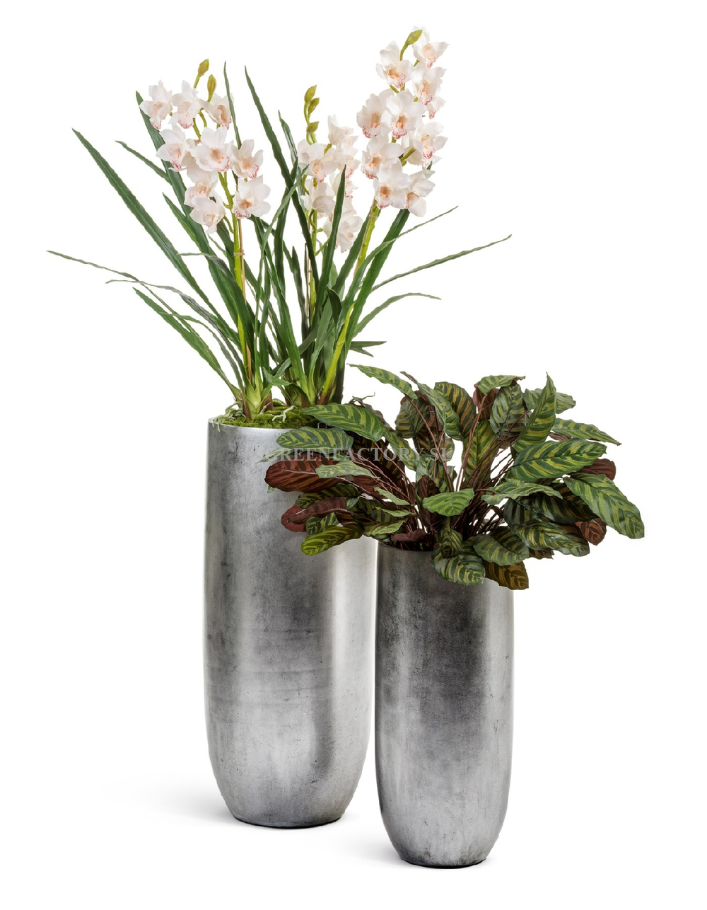 Кашпо TREEZ Effectory - Metal - Высокий округлый конус - Серебро