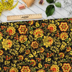 Ткань дюспо хохлома на чёрном