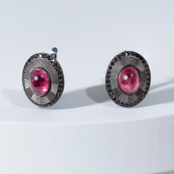 Серьги с рубеллитами и черными сапфирами, E0084-5/7