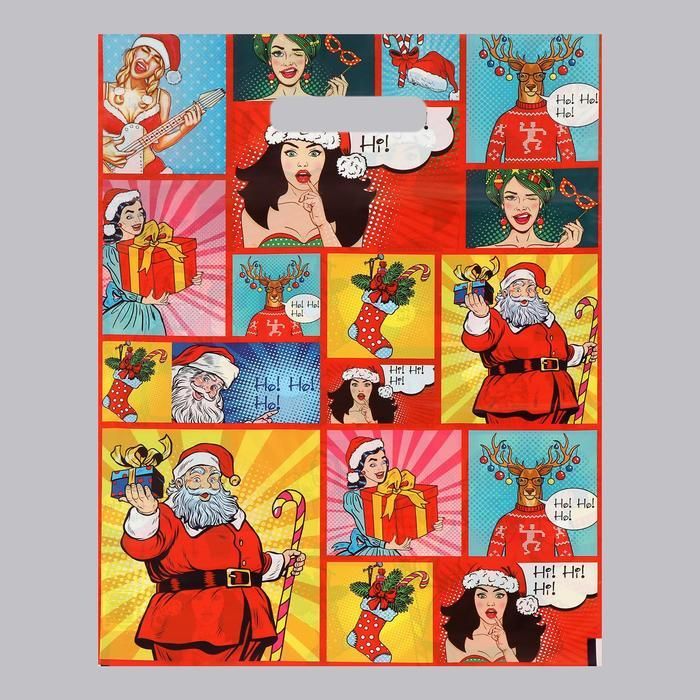 060-0178 Пакет "Ho-Ho-Ho!", полиэтиленовый с вырубной ручкой, 30х40 см, 50 мкм - купить оптом в Москве