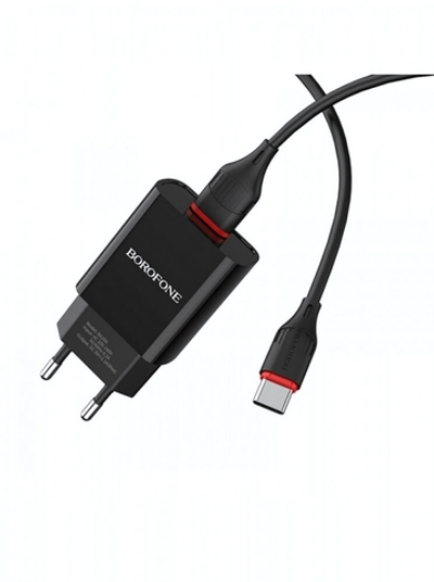 Зарядное устройство Borofone BA20A 2.1A USB + кабель Type-C Black