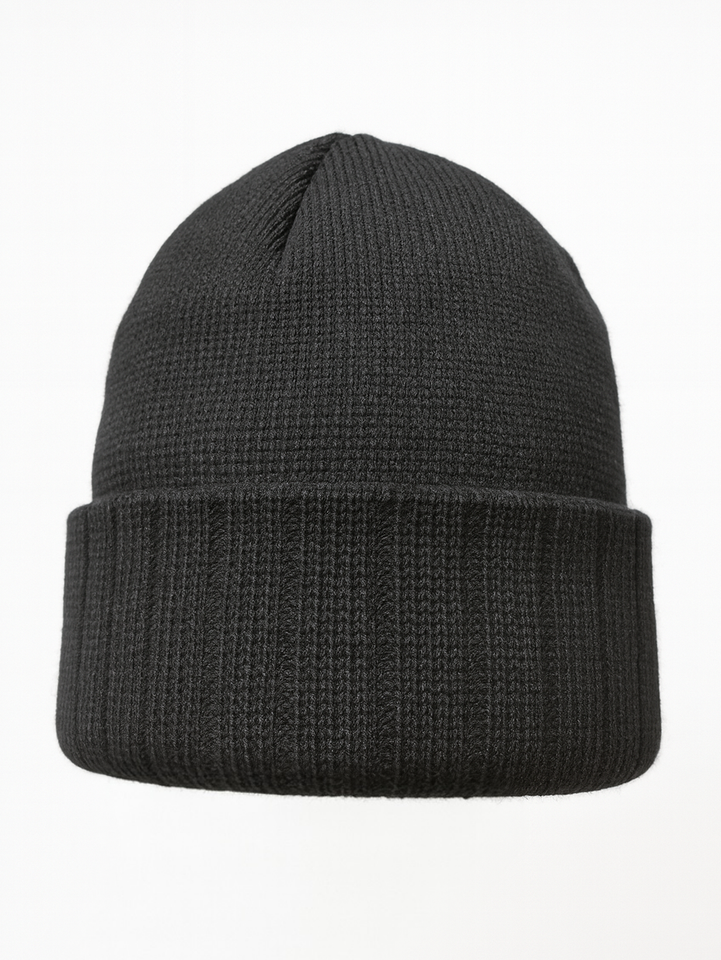 Шапка с флисовой подкладкой полушерстяная двойной вязки (чёрная) (А)