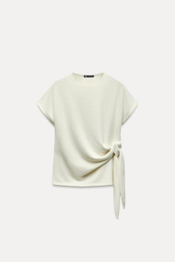 ZARA МЯГКИЙ ТОП С УЗЛОМ, ЭКРЮ