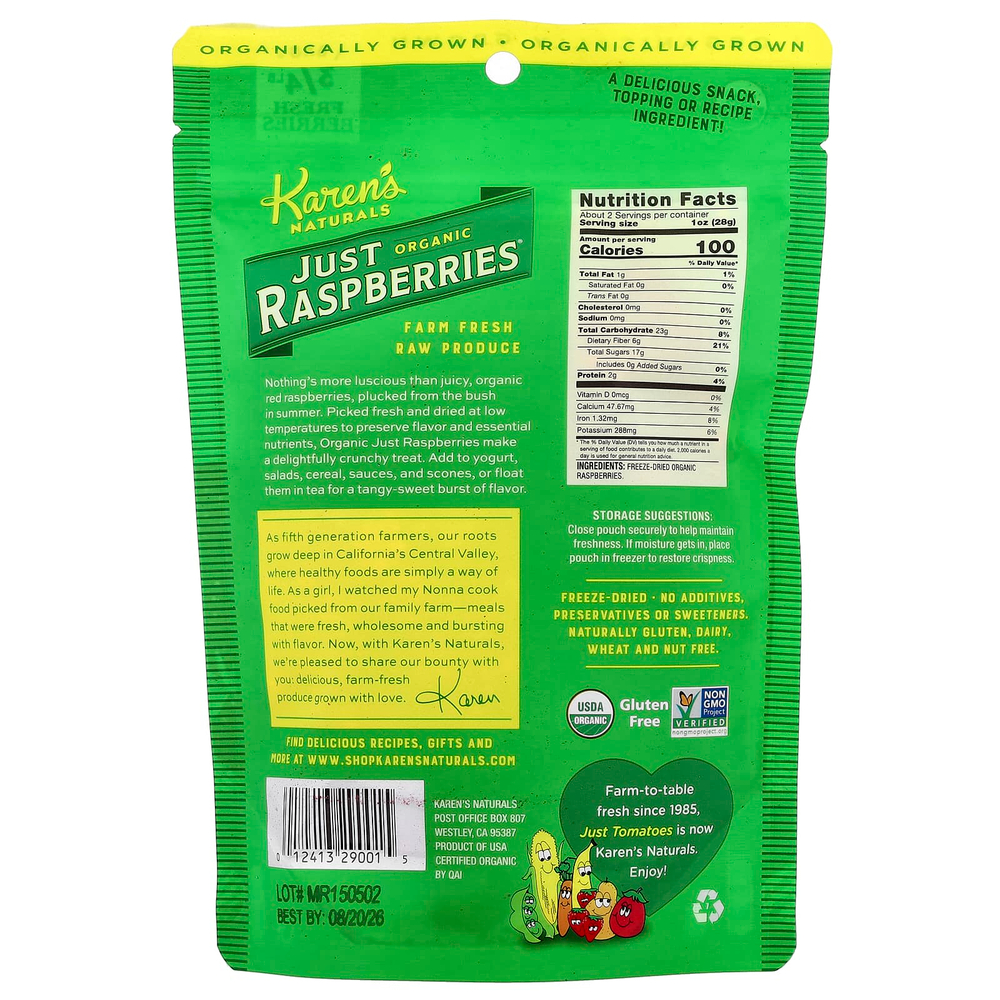 Karen's Naturals, Organic Just Raspberries, органическая малина, 42 г (1,5 унции)
