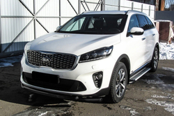 Защита переднего бампера (нержавейка) Kia Sorento Prime (2017-2020) d57+d42 (черный)