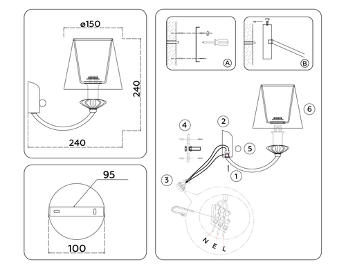 Светильник настенный LH75027 GD/PI золото/розовый E14 max 40W 240*150*240