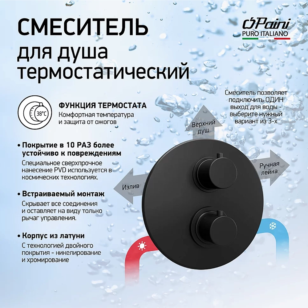 Смеситель для душа PAINI Cox 78PZ690TH черный матовый