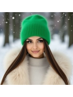 шапка вязаная бини ангора теплая демисезонная с отворотом