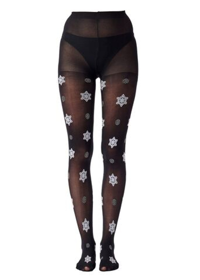 Оригинальные колготки с разноцветными блестящими снежинками (Размер: S-M-L) (Цвет: черный)