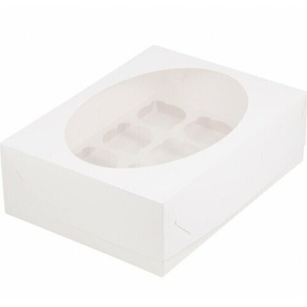 Коробка для 12 капкейков белая с круглым окном