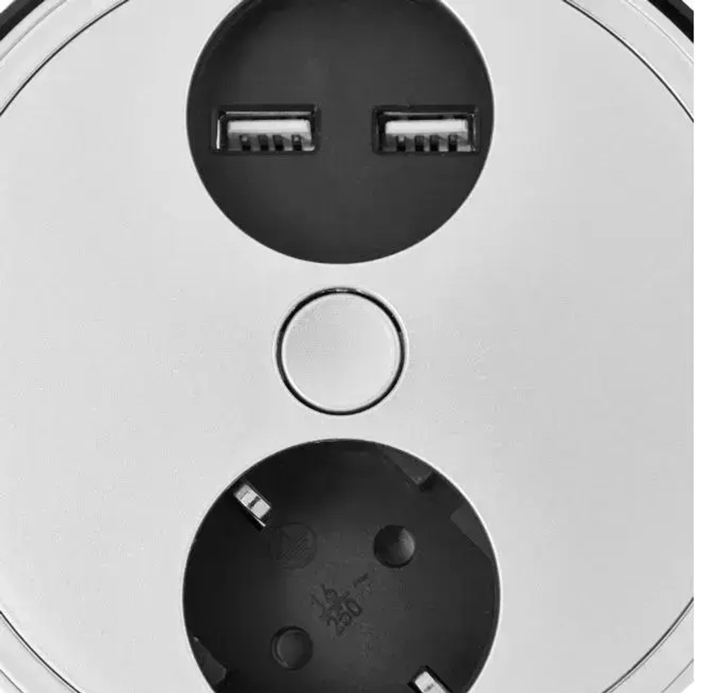 Удлинитель встраиваемый настольный Skybeam, 1 розетка 16A, 2 usb 2,4A, 220-250В, 3x1.5 мм, 2м, серый (1034)