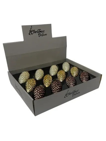 Набор стеклянных шишек Бронзовый век 10*5 см., 12 шт., Christmas DeLuxe (14084)