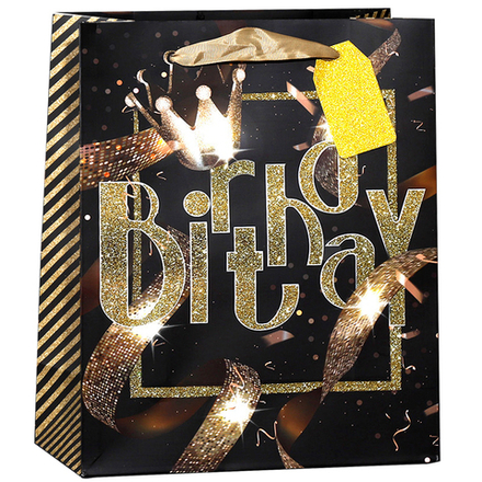Пакет подарочный, Роскошный День Рождения, Дизайн №2, с блестками, 23*18*10 см, 1 шт.