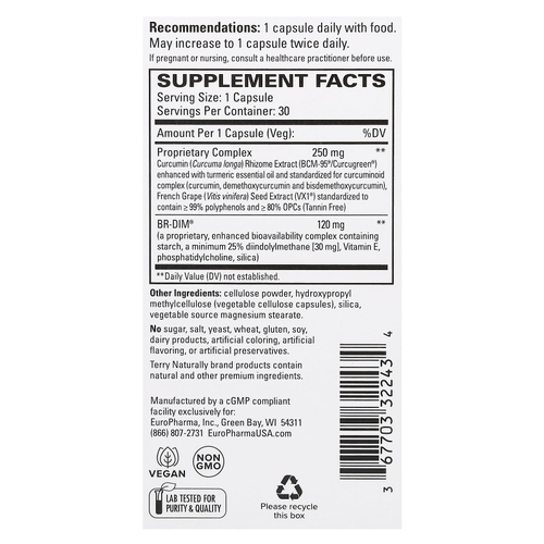 Terry Naturally, комплекс для затемнения с куркумином Bcm-95, 30 капсул