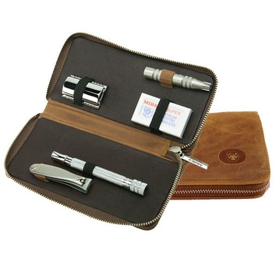 Набор бритвеный Dovo, 4 пр. Футляр: натур.кожа (вол), цвет коричневый