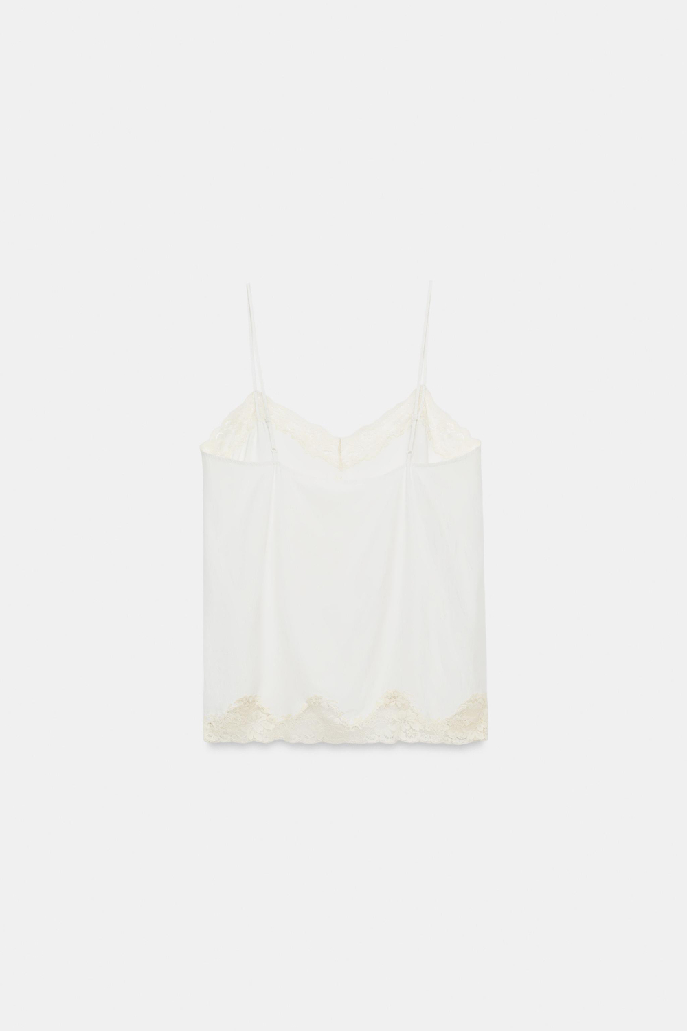 ZARA ТОП В БЕЛЬЕВОМ СТИЛЕ С КРУЖЕВОМ — ZW COLLECTION, ЖЕЛТОВАТО-БЕЛЫЙ