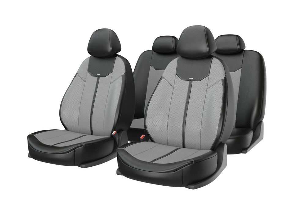 Чехлы на сидения CarFashion «MUSTANG» 10032 - Экокожа - серый/черный/серый