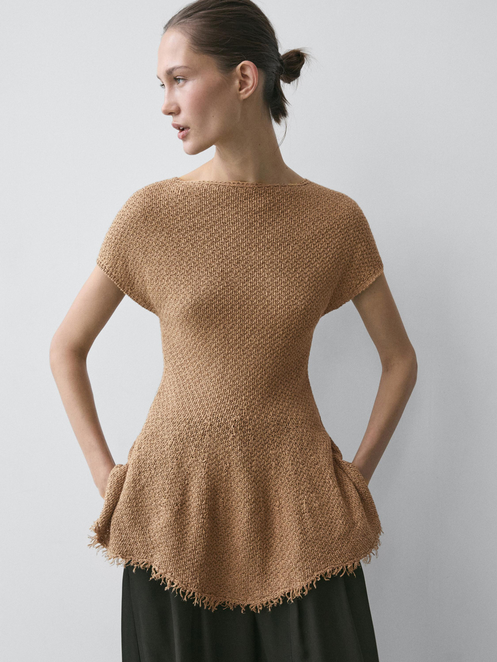 Massimo Dutti Топ из 100% льна с бахромой, жженый