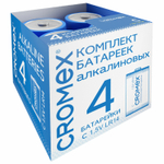 Батарейки алкалиновые комплект 4 шт. CROMEX Alkaline C (LR14 14А) короб (6 штук в упаковке)