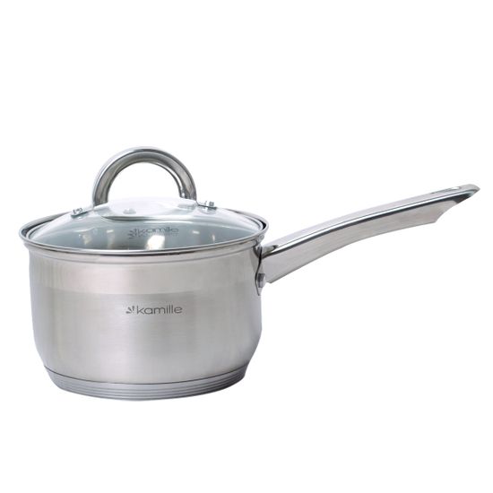 Ковш 1,9 л. из нержавеющей стали со стеклянной крышкой Kamille KM 4227S-БК (d16х10,5 см)