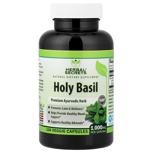 Herbal Secrets, Базилик священный, 120 растительных капсул (500 мг на капсулу)