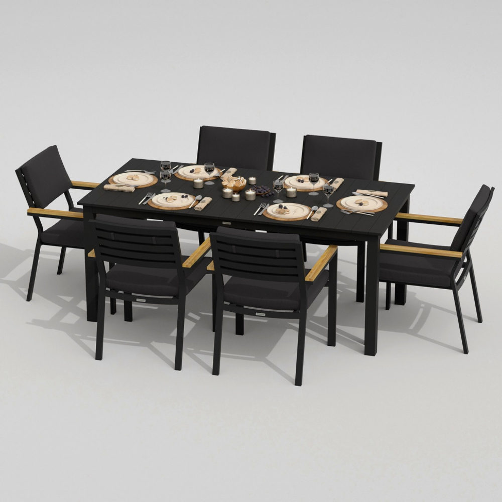 Обеденная группа Ideal Patio ДОЛЛА БОНТА каркас карбон, стол алюминий 180, ткань антрацит