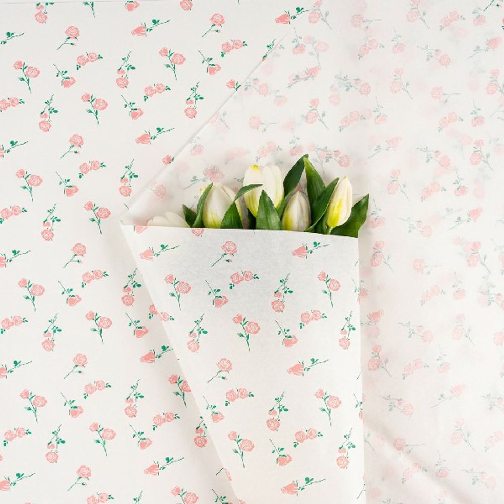 Бумага тишью "Розочки" 50*70см Розовые на белом (20л)