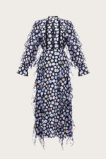 ПЛАТЬЕ-МИДИ ИЗ ЧЕРНОЙ ШЕЛКОВОЙ ОРГАНЗЫ С АВТОРСКИМ ПРИНТОМ