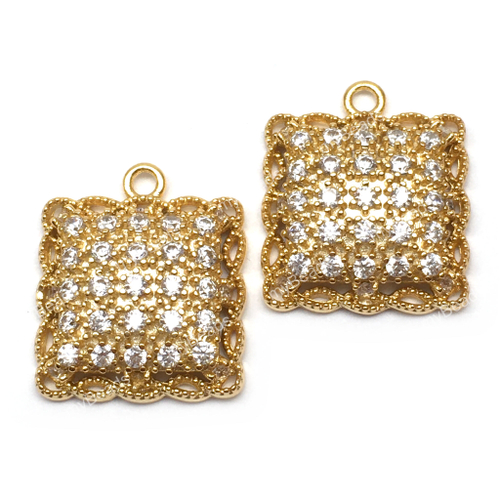 Подвеска с фианитами "Ажурный квадрат" 16х13 мм, позолота