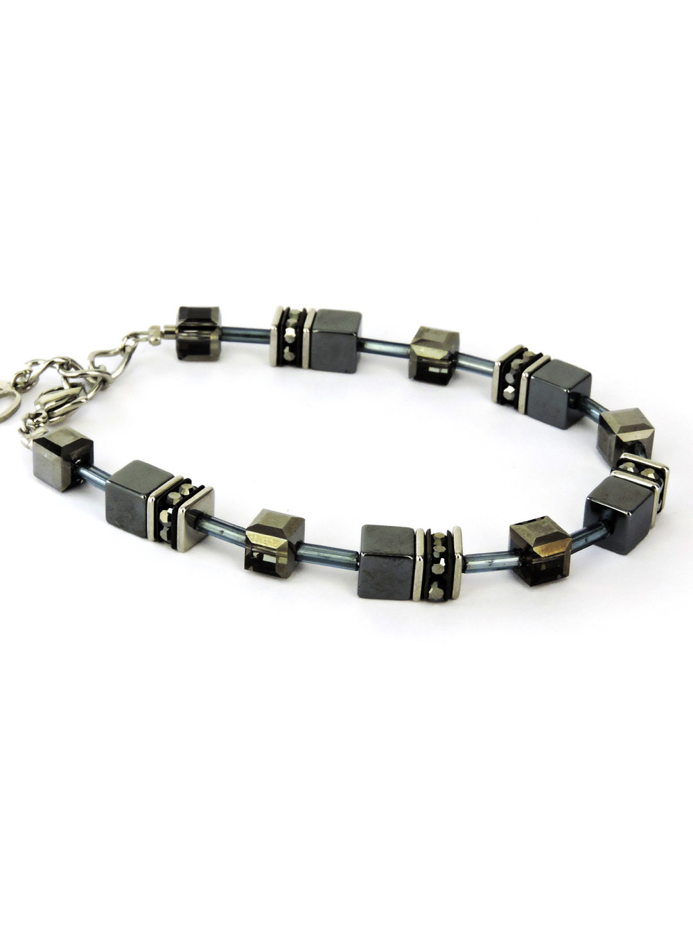 4635 Coeur de Lion колье с гематитом и черными кристаллами Сваровски.