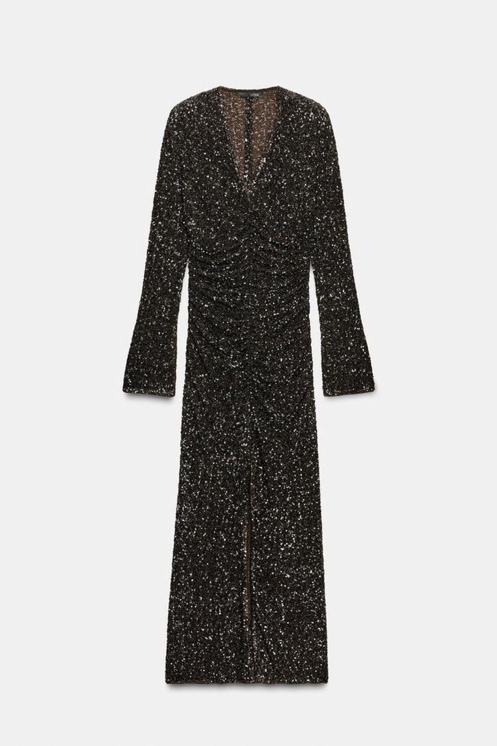 ZARA ПЛАТЬЕ С ПАЙЕТКАМИ И ПОДПЛЕЧНИКАМИ — ZW COLLECTION, КОРИЧНЕВЫЙ