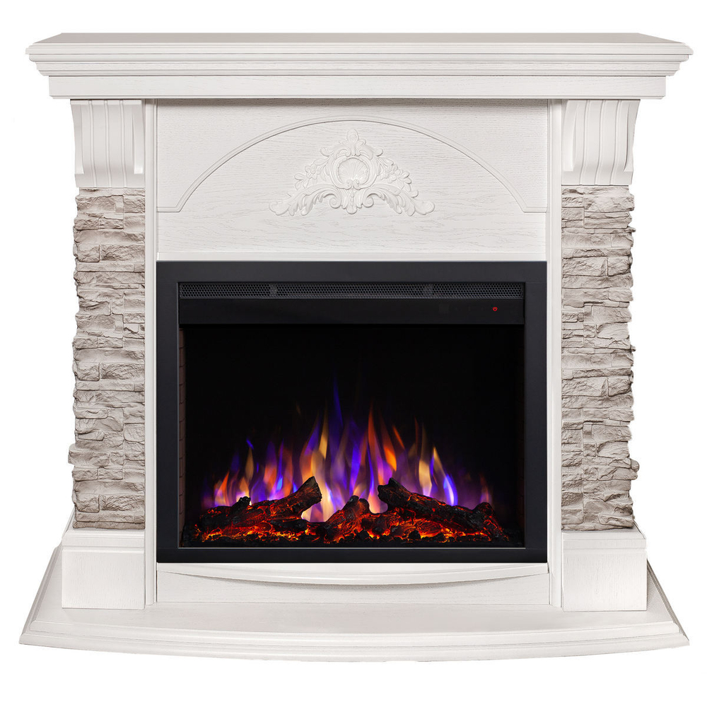 Электрокамин RealFlame Athena GR WT белый с очагом Saphir 25,5