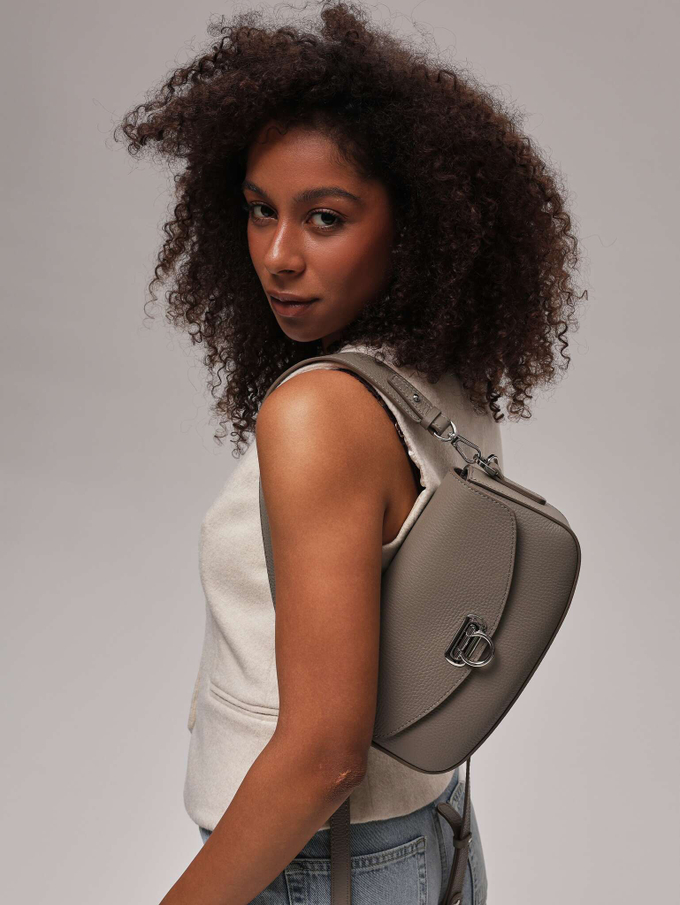 Сумка кожаная на плечо серо-коричневая