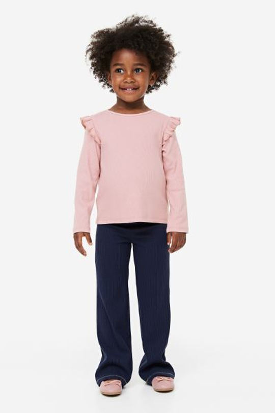 H&M Топ в рубчик с воланами, пыльный розовый