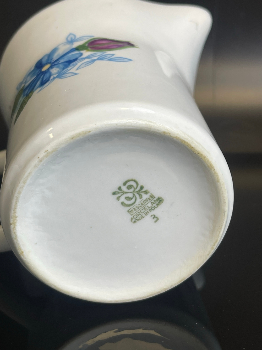 Молочник фарфоровый клеймо Wloclawek porcelana, объём-200 мл, цветы декор, винтаж Польша, времён СССР 1965-1975 гг
