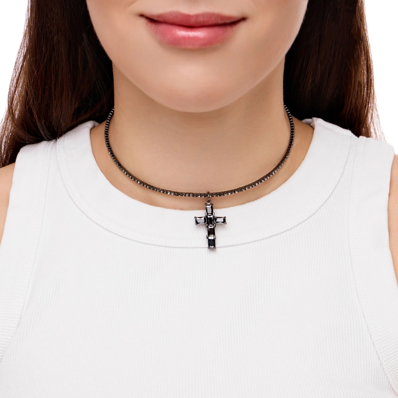 Чокер Черный Кристалл с Крестом