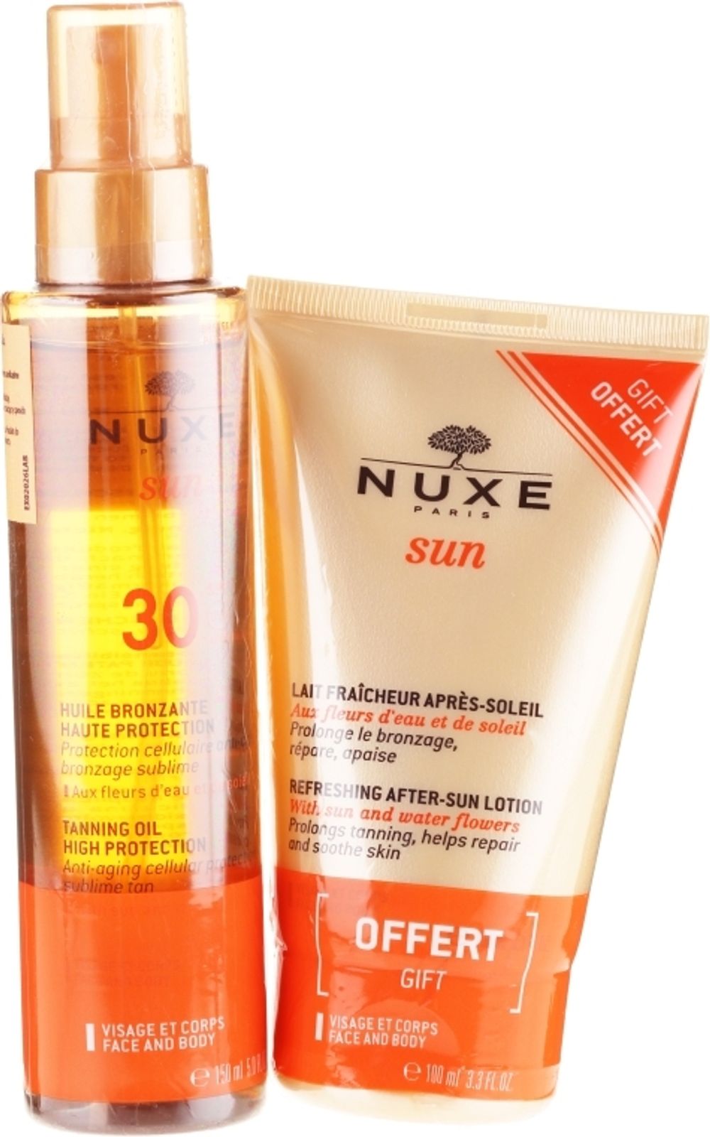 Nuxe Набор Sun Масло для загара для лица и тела SPF 30, + Успокаивающий лосьон после загара
