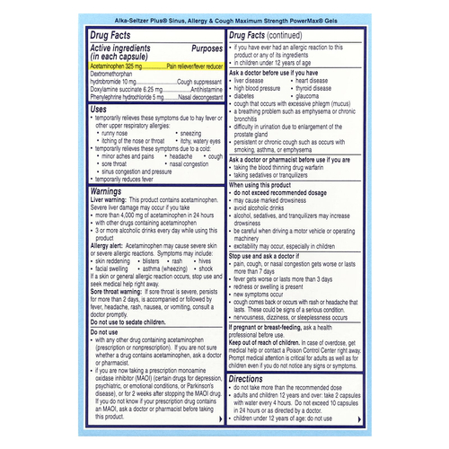 Alka-Seltzer Plus, PowerMax® Gels, Sinus, Allergy & Cough, максимальная эффективность, 24 жидких геля