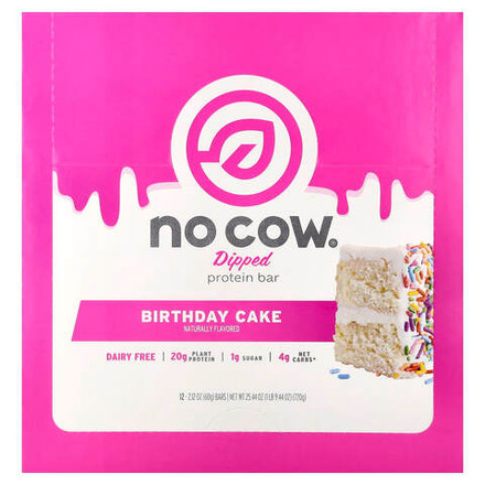 No Cow, протеиновый батончик в глазури, со вкусом праздничного торта, 12 батончиков по 60 г (2,12 унции)