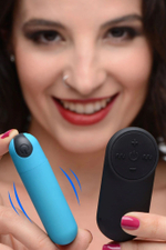 Голубая вибропуля с пультом ДУ 21X Vibrating Bullet with Remote Control (Цвет: голубой)