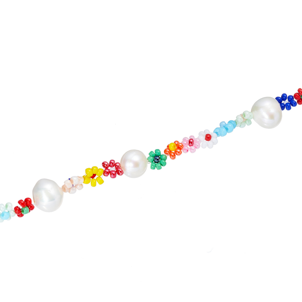 Колье-жемчуг, цветы из бисера люкс