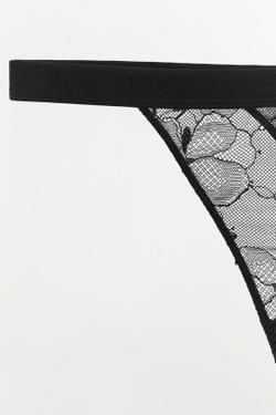 ZARA КРУЖЕВНЫЕ ТРУСЫ-ТАНГА, ЧЕРНЫЙ