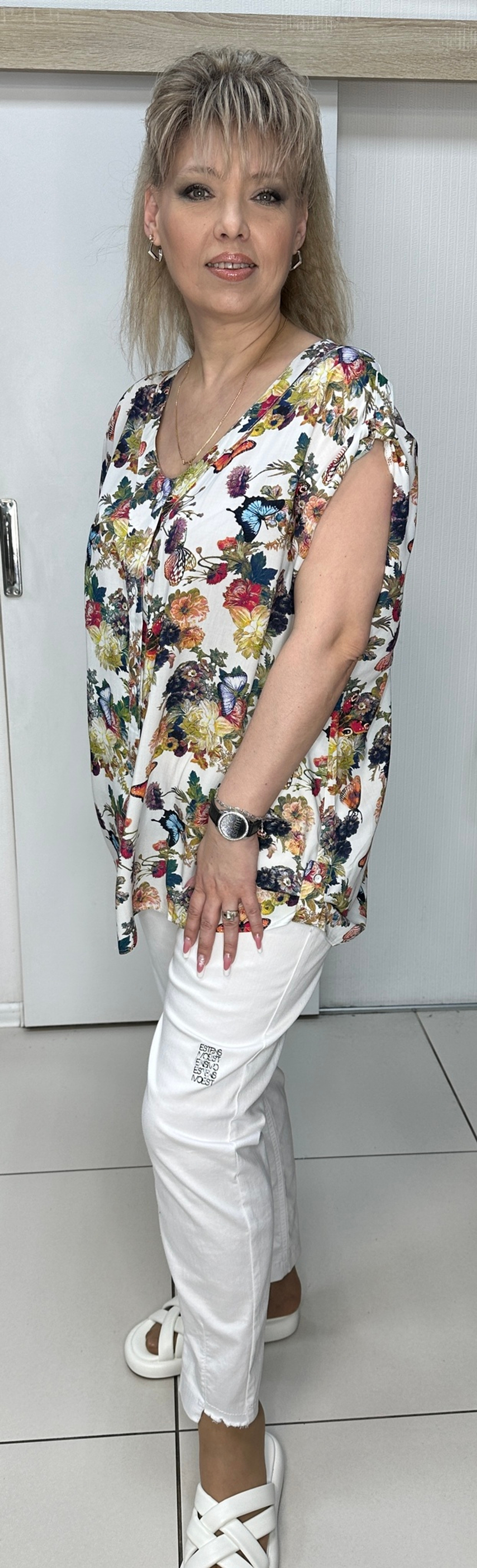 Летний цветной блузон-туника на большие размеры