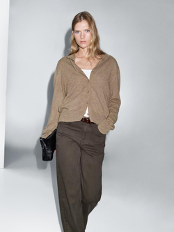 Massimo Dutti Кардиган с воротником-стойкой из 100% шерсти, зеленоватый