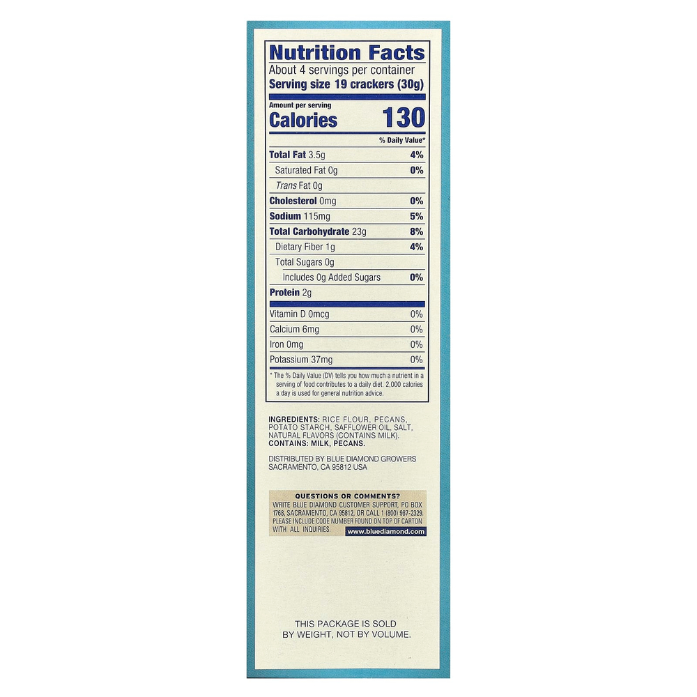 Blue Diamond, Печенье с орехами пекан, Орехово-рисовые крекеры, 4,25 унции (120,5 г)