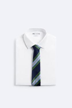 ZARA ГАЛСТУК ИЗ 100% ШЕЛКА С ПРИНТОМ, МОРСКОЙ СИНИЙ