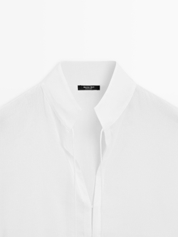 Massimo Dutti Льняная рубашка свободного кроя с воротником-стойкой, белый