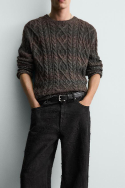 ZARA БРЮКИ JACQUARD С ТЕКСТУРОЙ, ЧЕРНЫЙ