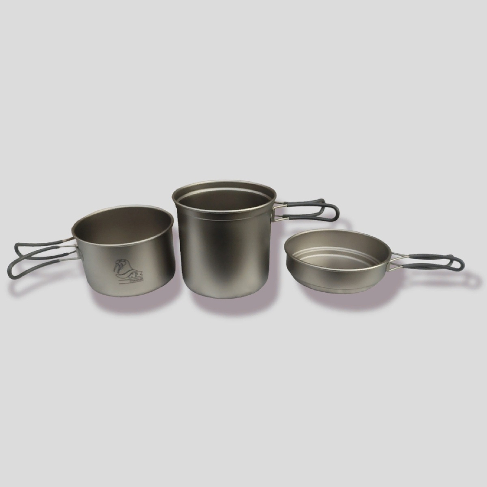 Набор посуды из титана NZ Ti Pot Set TS-014 (2 кастрюли 1200+800 мл и крышка-сковорода)