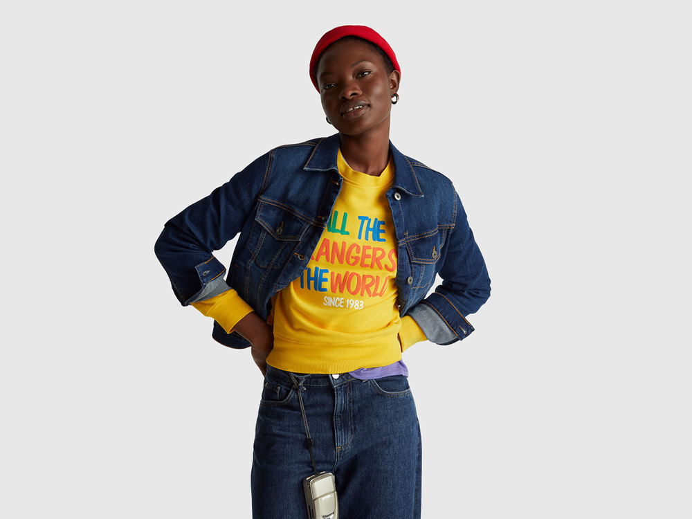 Benetton Толстовка из 100% хлопка с принтом «Stranger Things», желтый